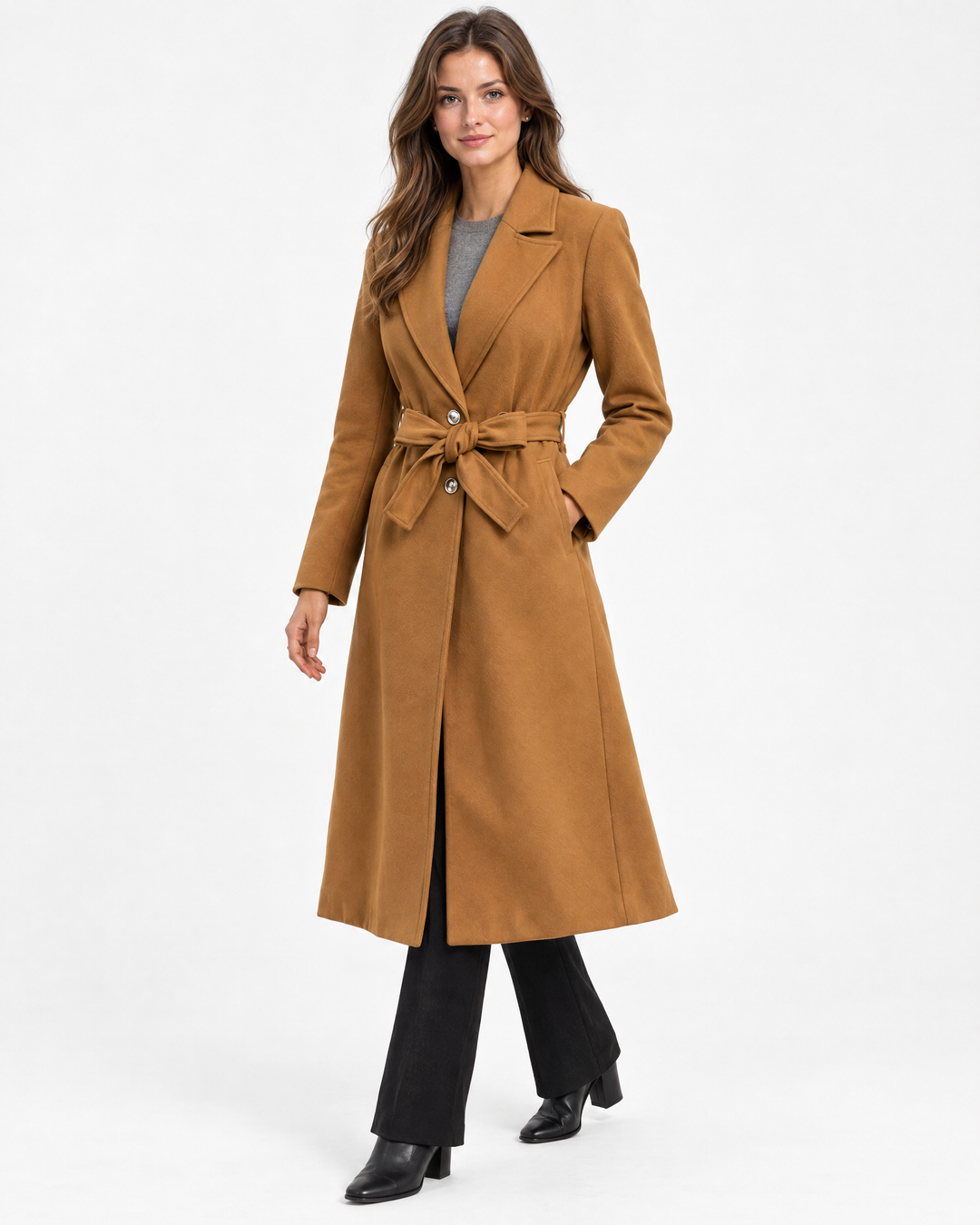 Iris Timeless Belted Double-Breasted Trench Coat Camel - angle