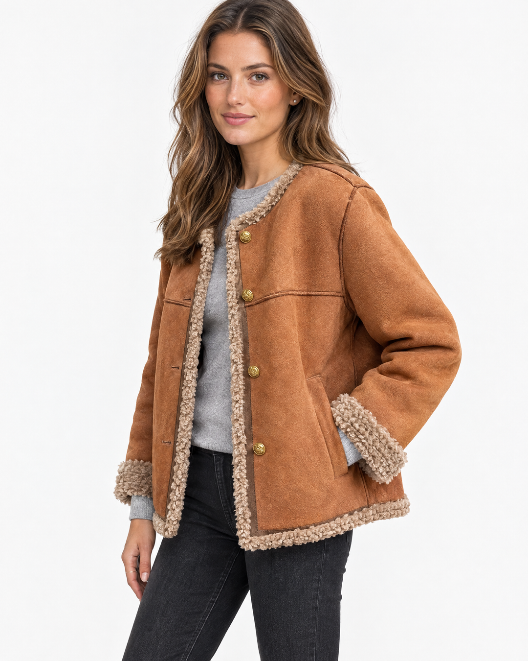 Aurelia Cosy Shearling Suede Jacket - angle