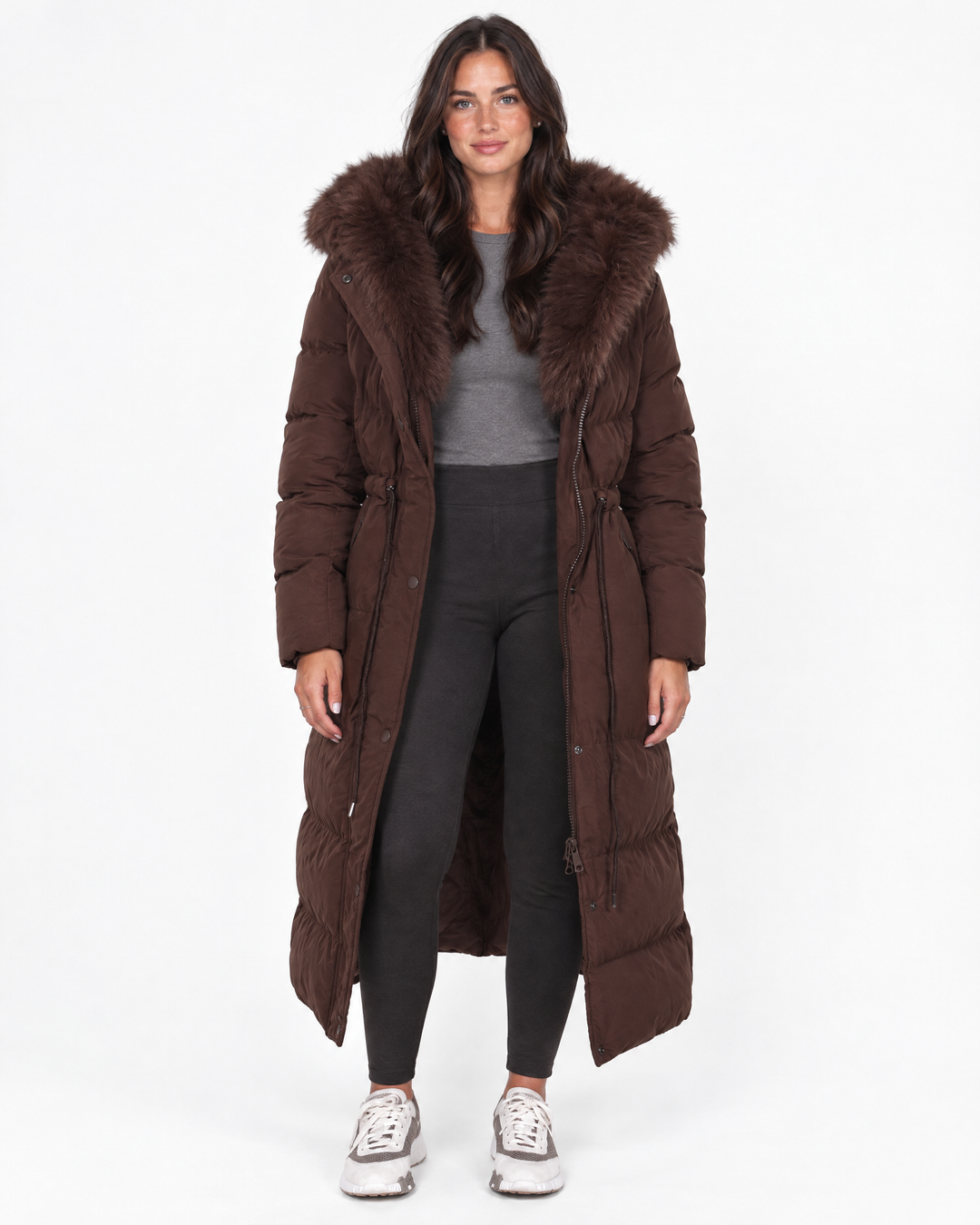 Beatrice | Premium Faux Fur Hooded Winter Coat – Brown – hero