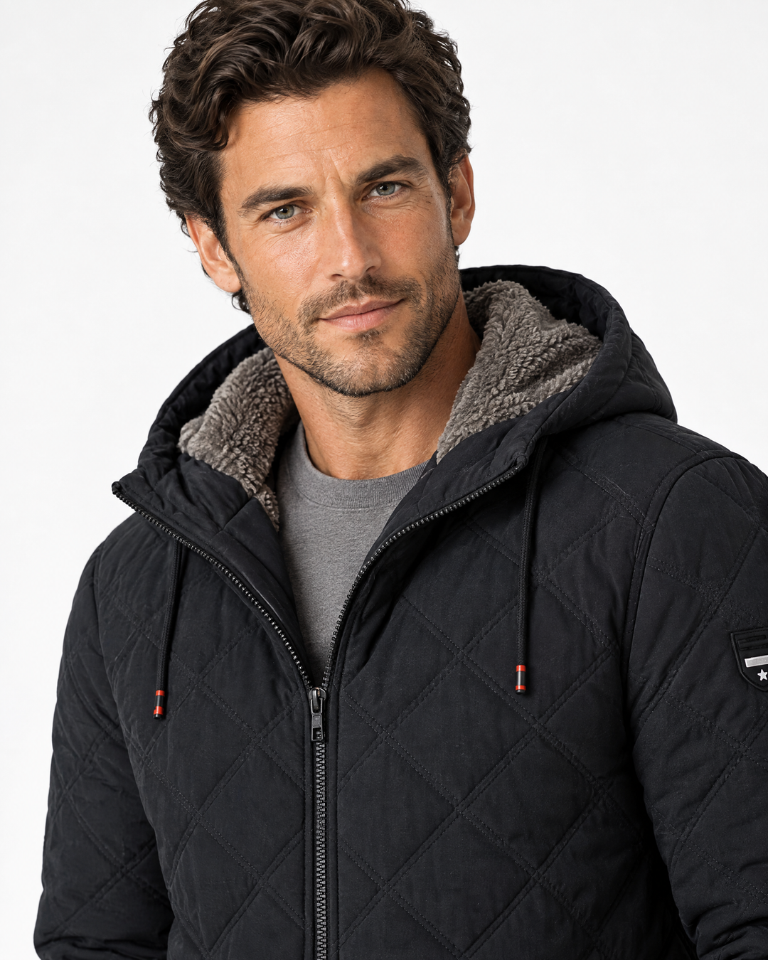 Garrett | Warm Hooded Quilted Puffer Jacket – Black – feature