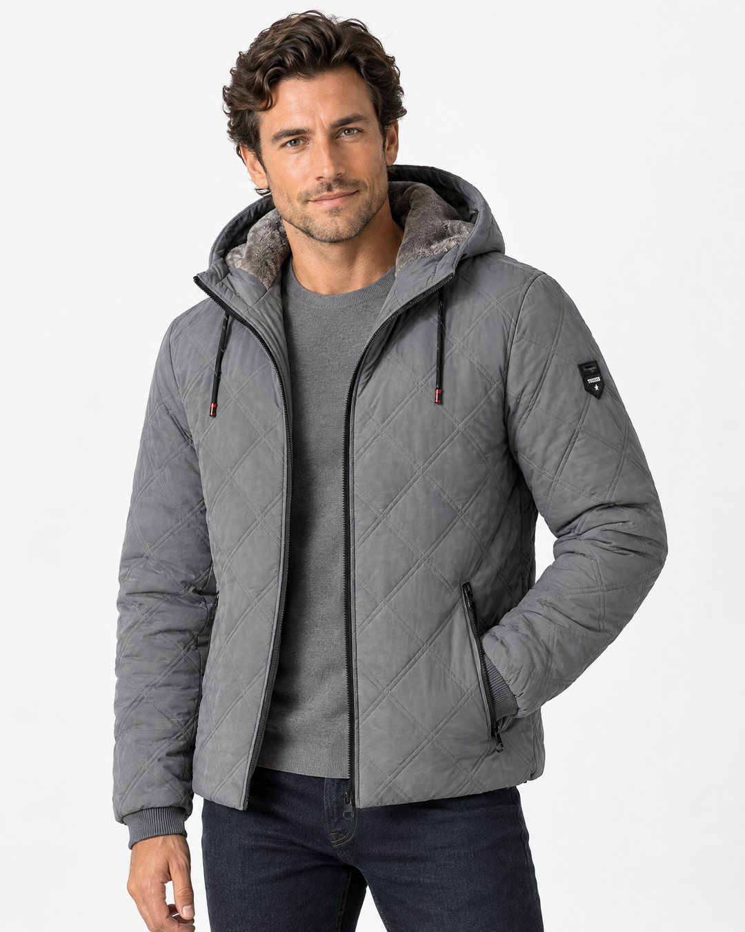 Garrett | Warm Hooded Quilted Puffer Jacket – Gray – hero