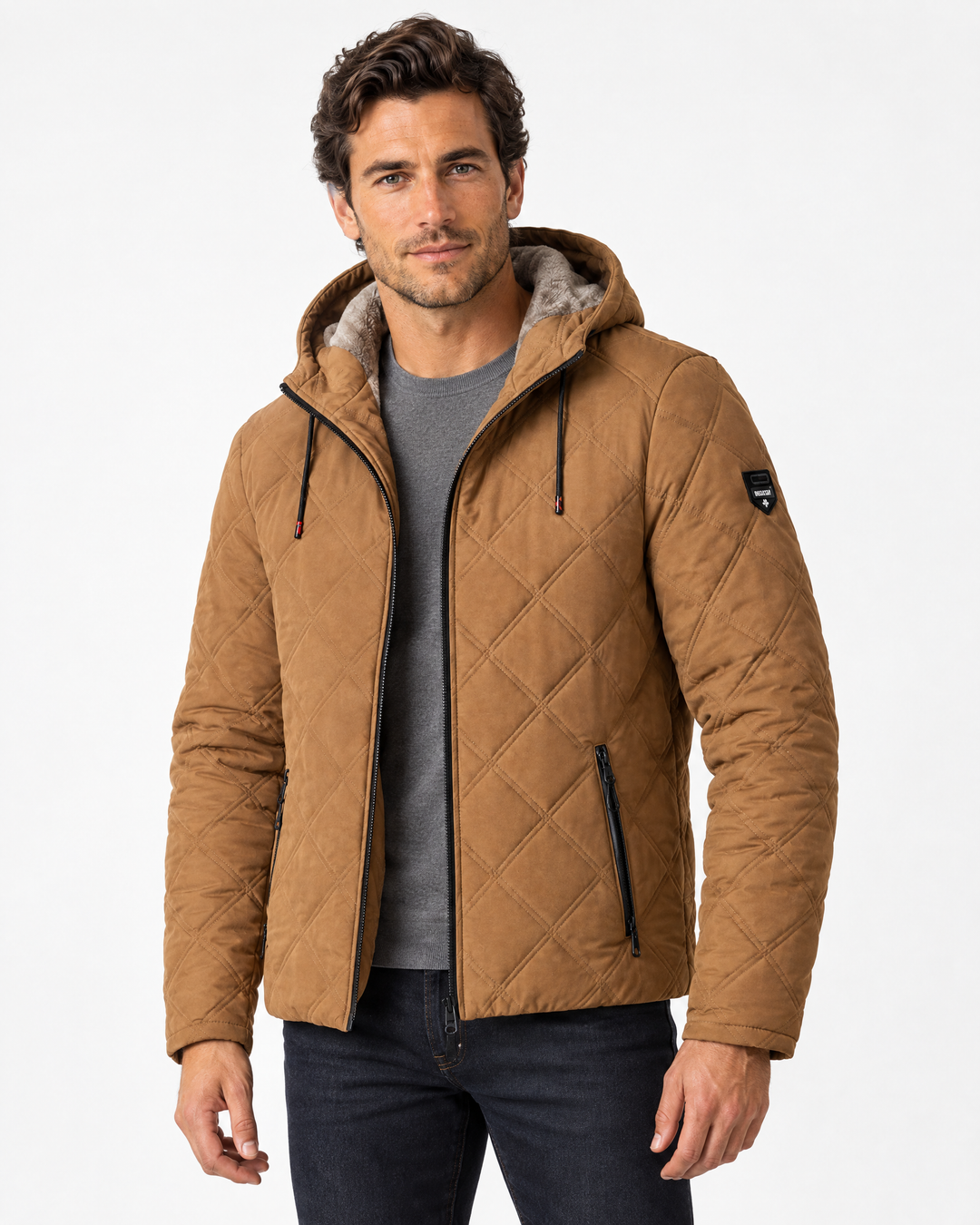 Garrett | Warm Hooded Quilted Puffer Jacket – Brown – hero