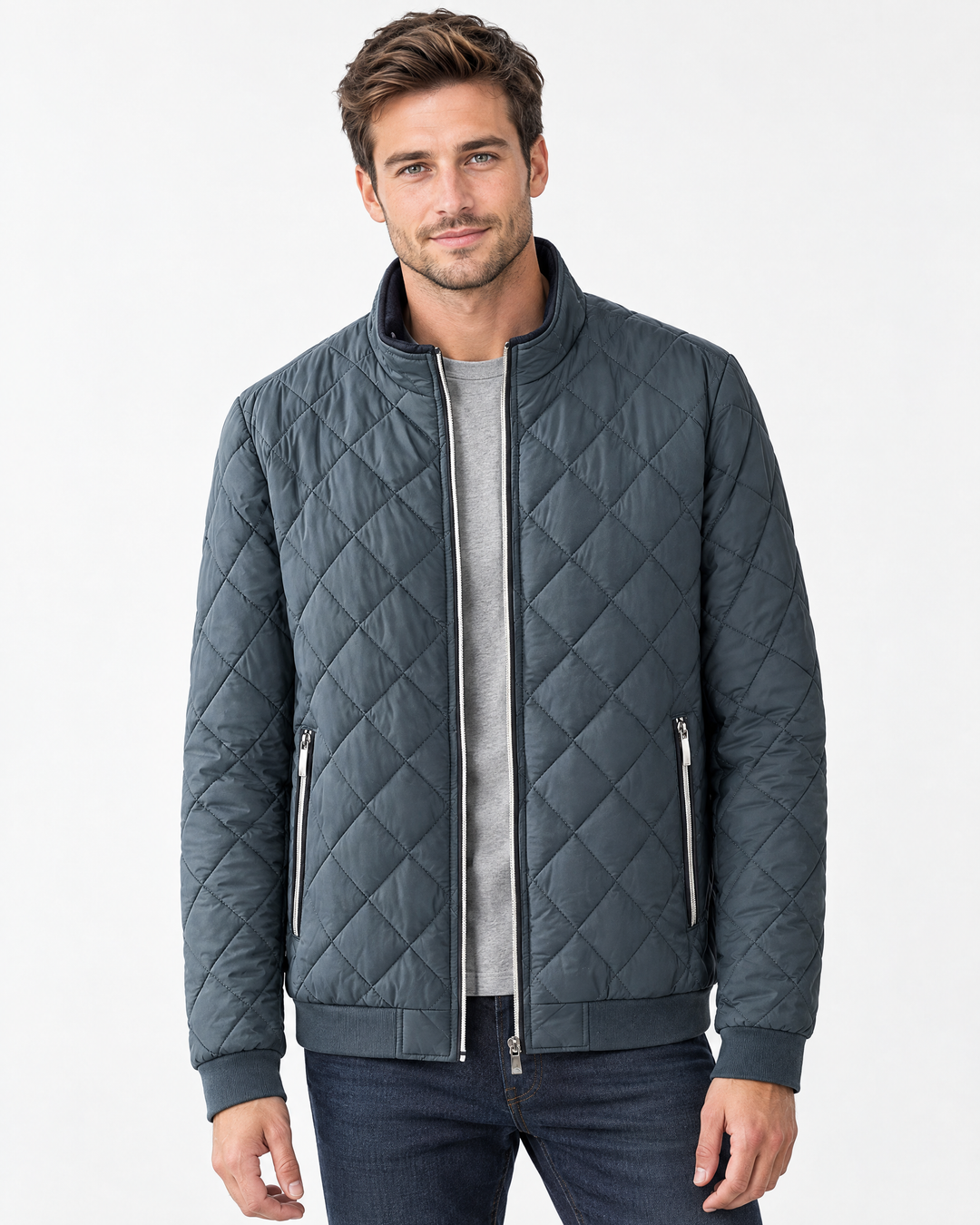 Barnaby | Sleek Quilted Stand Collar Puffer Jacket – Gray – hero