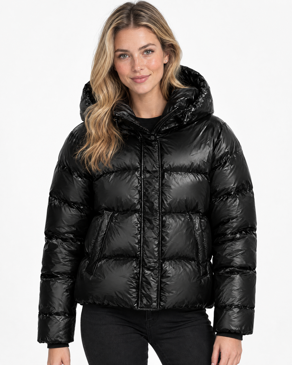 Hazel | Sleek Hooded Puffer Jacket with Glossy Finish