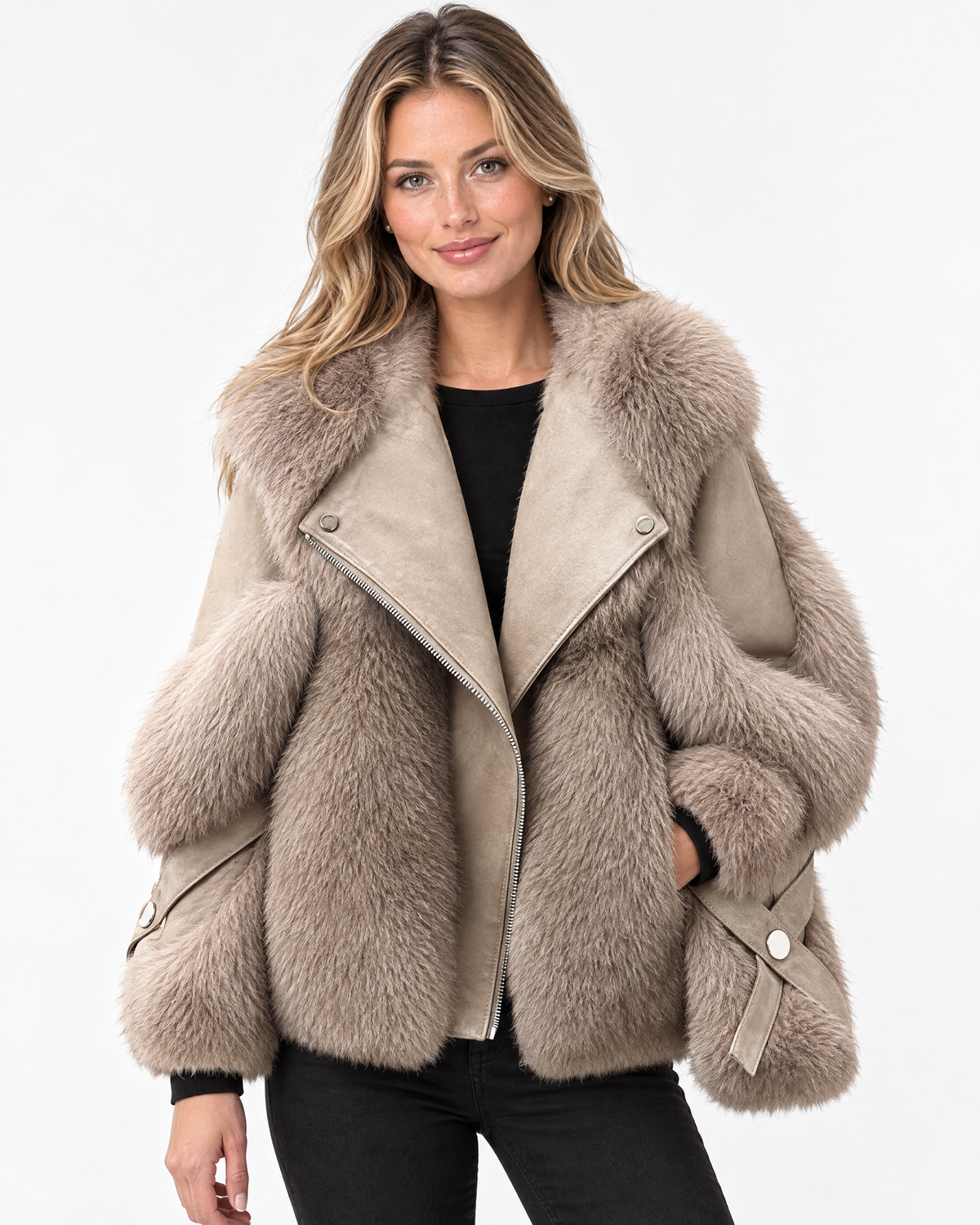 Aurelia | Sleek Oversized Faux Fur Jacket with Notch Collar