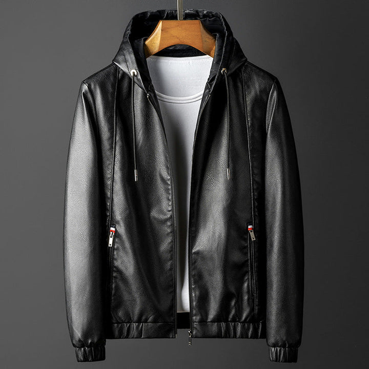 Leon | Sleek Leather Hooded Bomber Jacket for Men