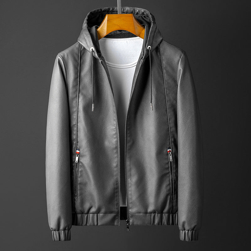 Leon | Sleek Leather Hooded Bomber Jacket for Men