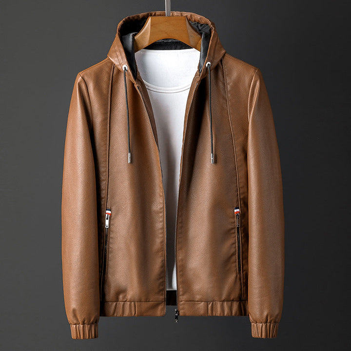 Leon | Sleek Leather Hooded Bomber Jacket for Men
