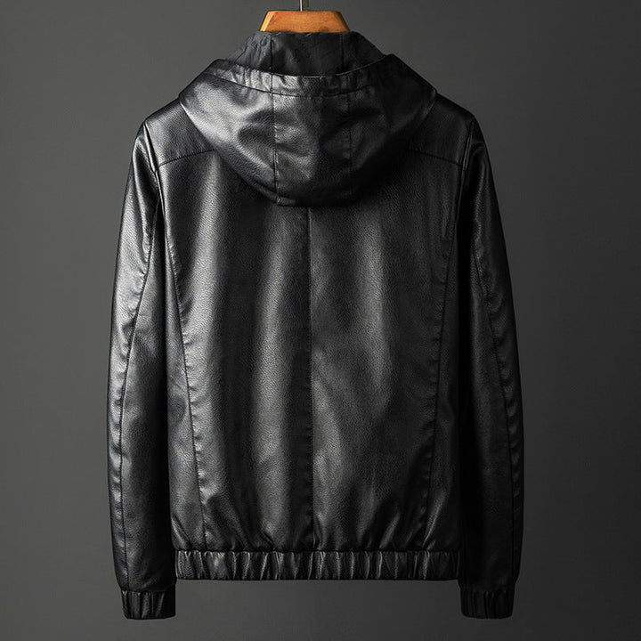 Leon | Sleek Leather Hooded Bomber Jacket for Men