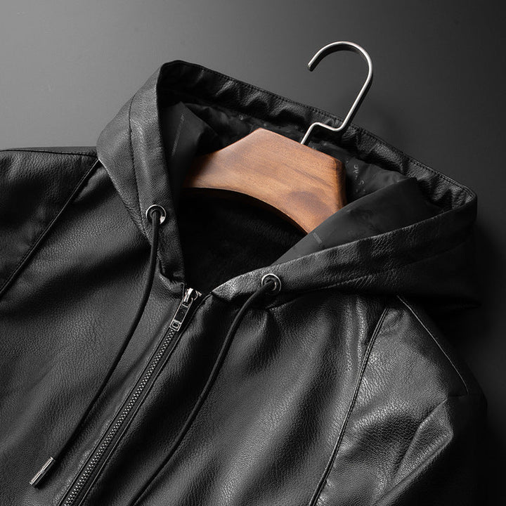 Leon | Sleek Leather Hooded Bomber Jacket for Men