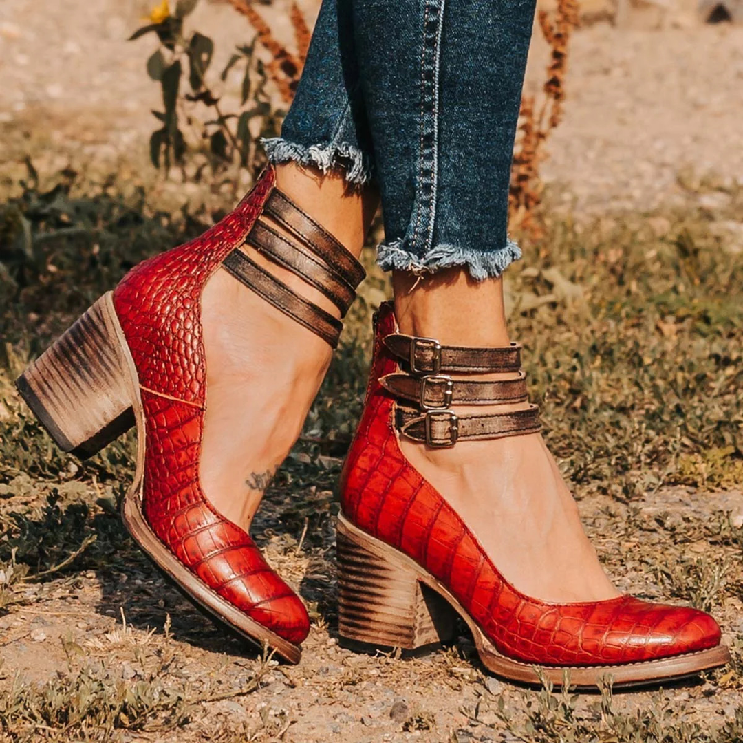 Corinne | Chic Buckle-Strap Leather Ankle Boots