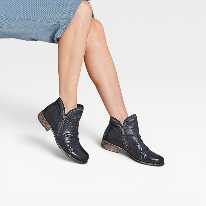 Isadora | Elegant Leather Ankle Boots with Block Heel