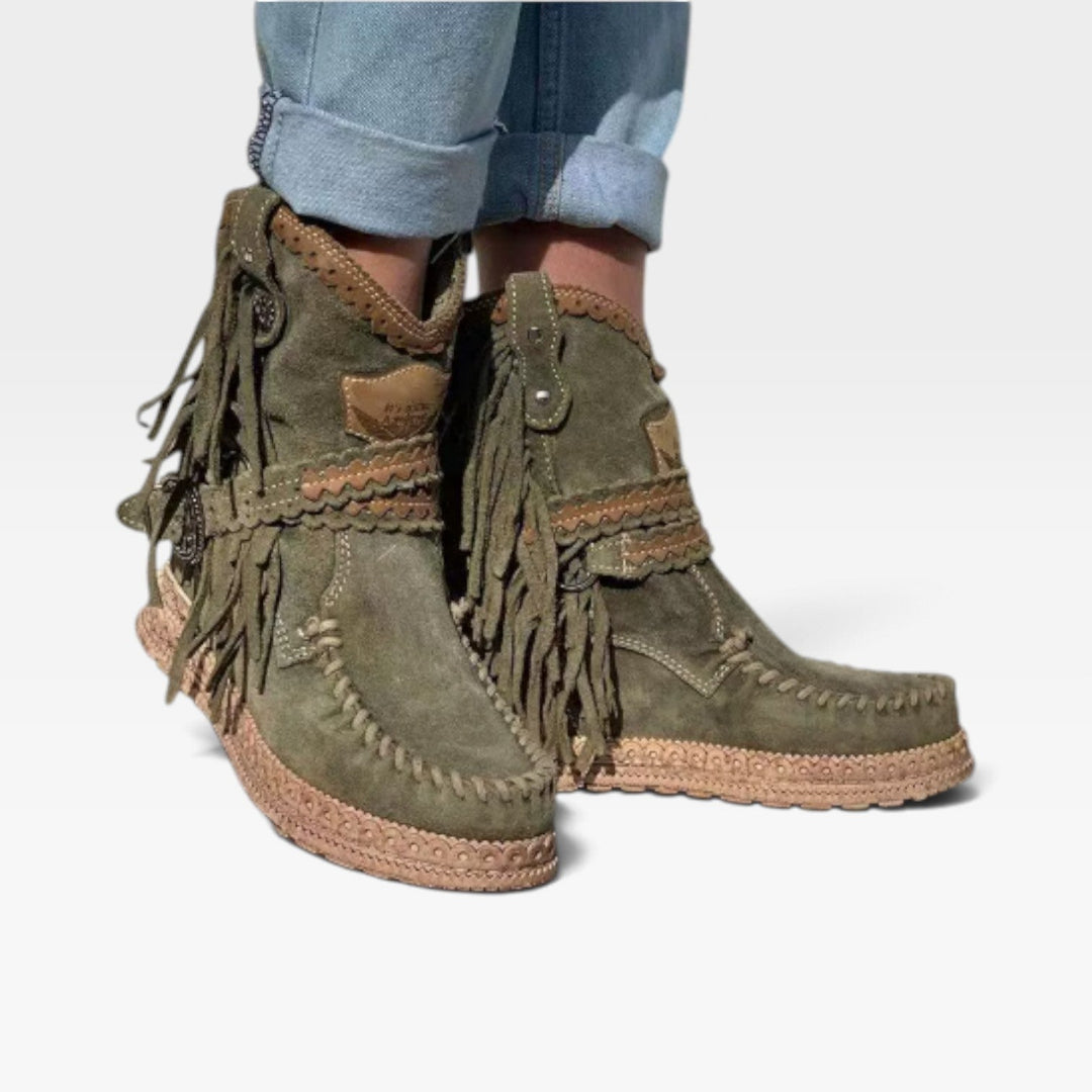 Persephone | Earthy Suede Fringe Ankle Boots Women