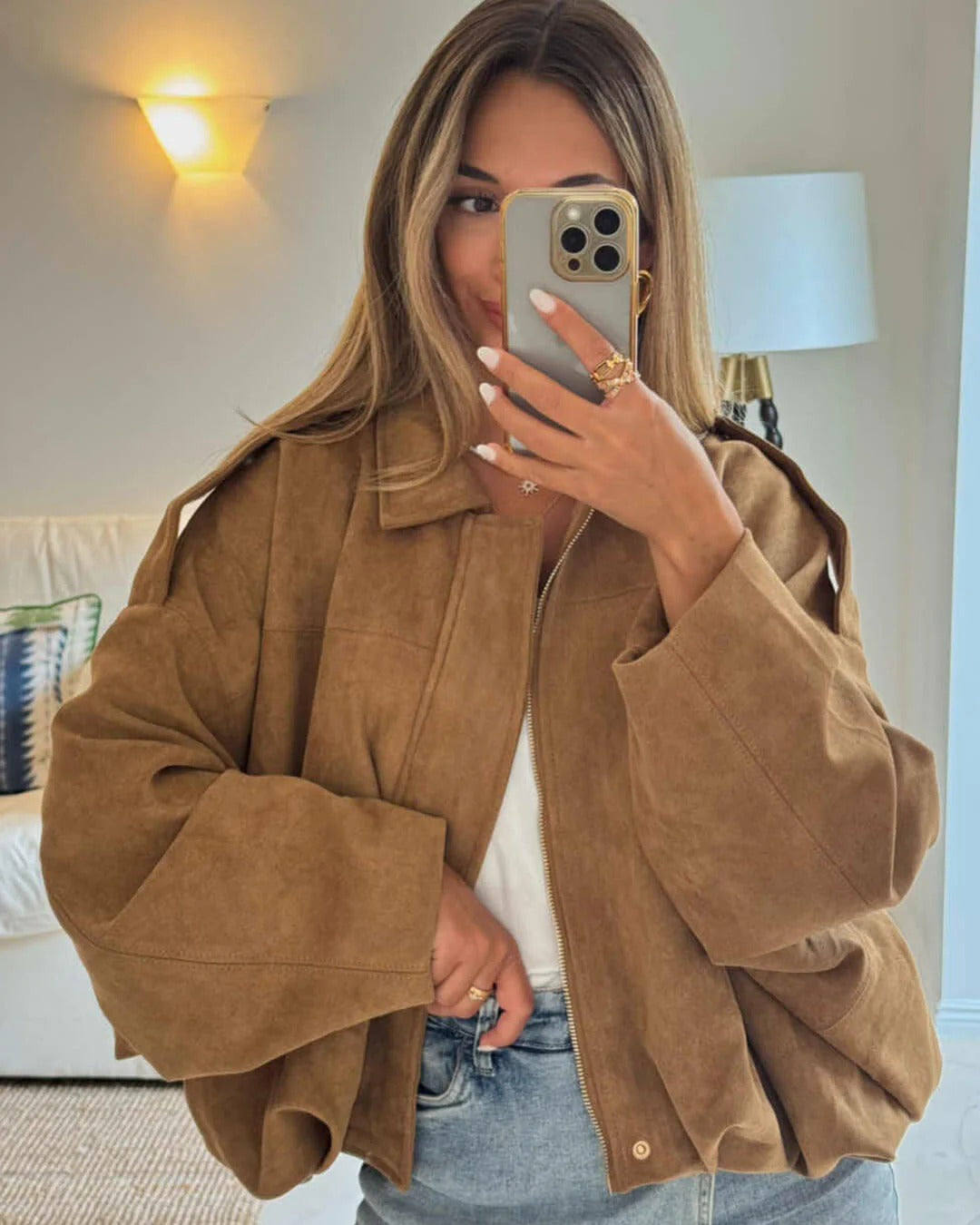 Antonia | Relaxed Faux Suede Bomber Jacket