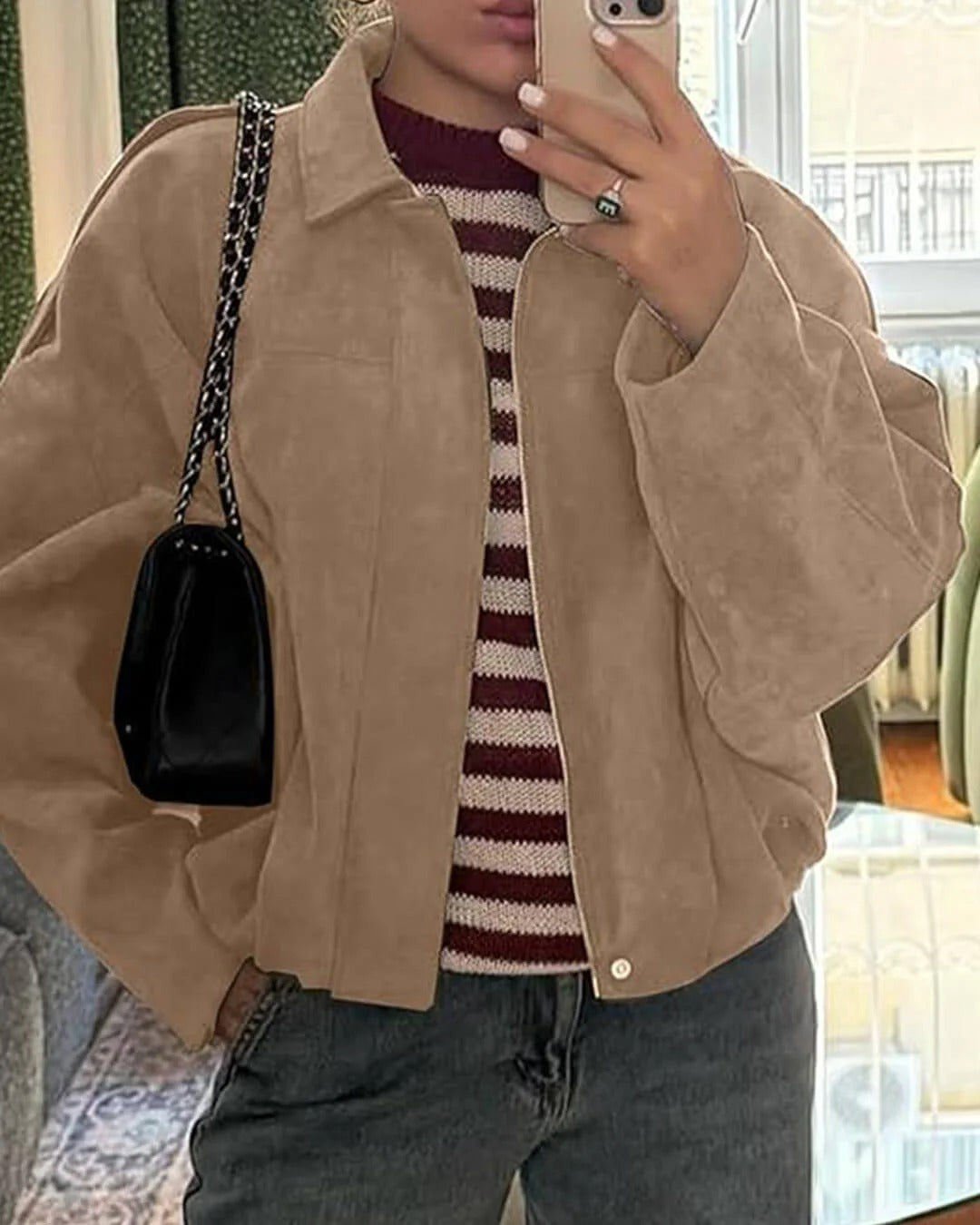 Antonia | Relaxed Faux Suede Bomber Jacket