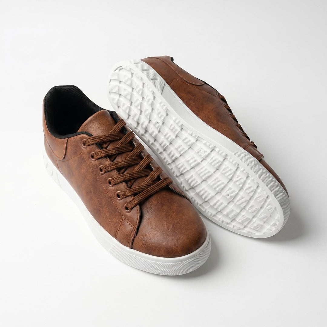 Clive | Contemporary Leather-Look Lace-Up Trainers