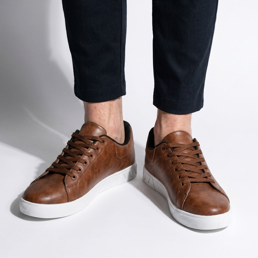 Clive | Contemporary Leather-Look Lace-Up Trainers