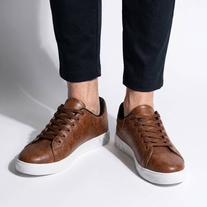 Clive | Contemporary Leather-Look Lace-Up Trainers