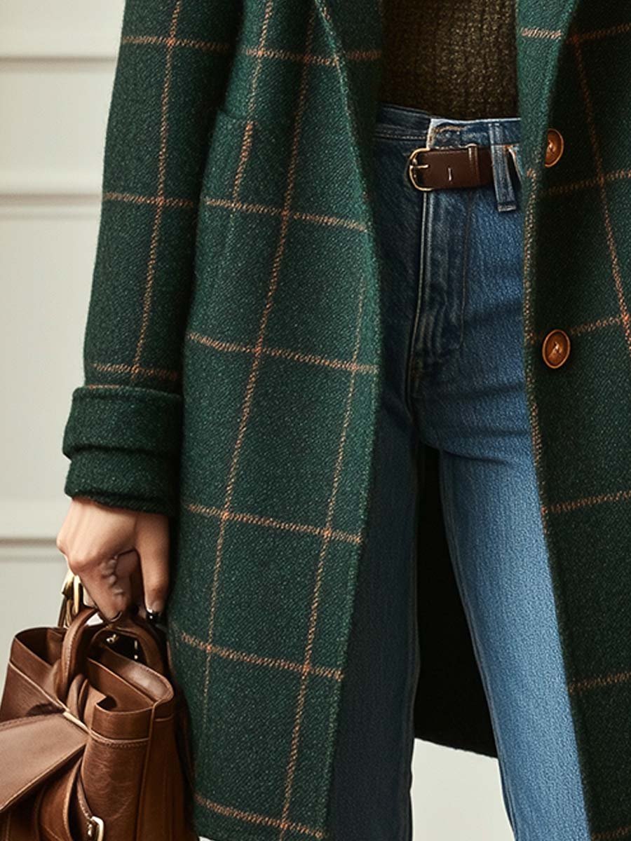 Jennifer | Sophisticated Wool Check Coat with Lapel