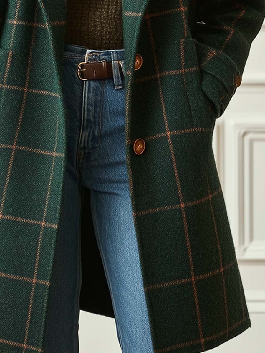 Jennifer | Sophisticated Wool Check Coat with Lapel