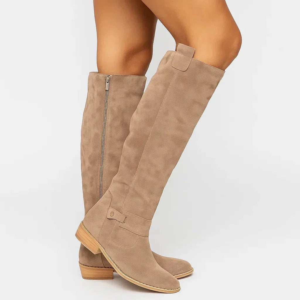 Zaida | Refined Suede Knee High Boots Block Heel