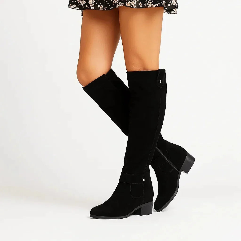 Zaida | Refined Suede Knee High Boots Block Heel