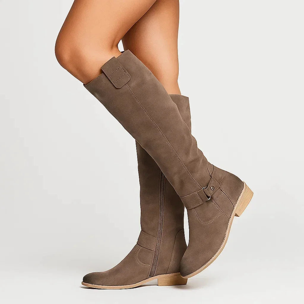 Zaida | Refined Suede Knee High Boots Block Heel