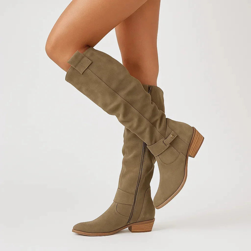 Zaida | Refined Suede Knee High Boots Block Heel