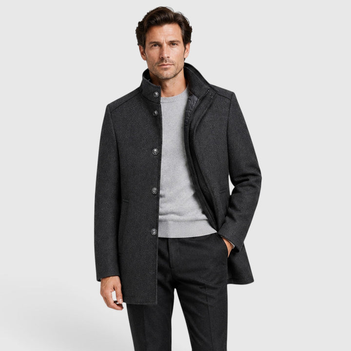 Lionel | Warm Stand-Collar Padded Wool Overcoat