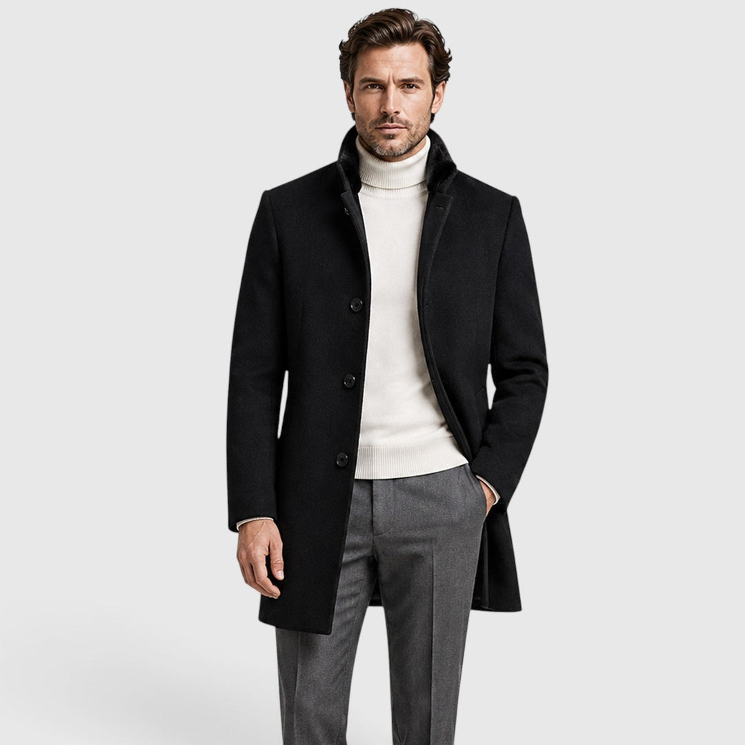 Gustav | Polished Stand-Collar Wool Overcoat