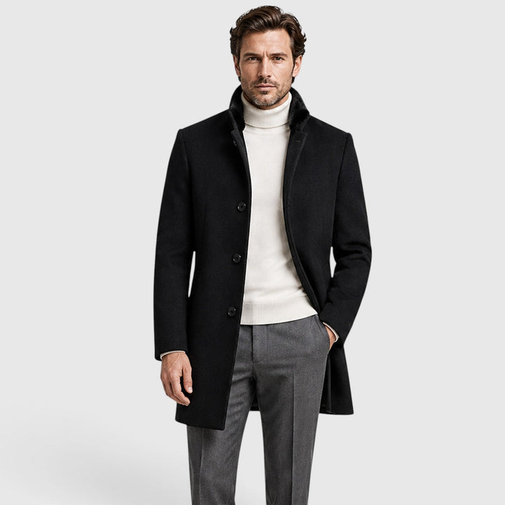 Gustav | Polished Stand-Collar Wool Overcoat