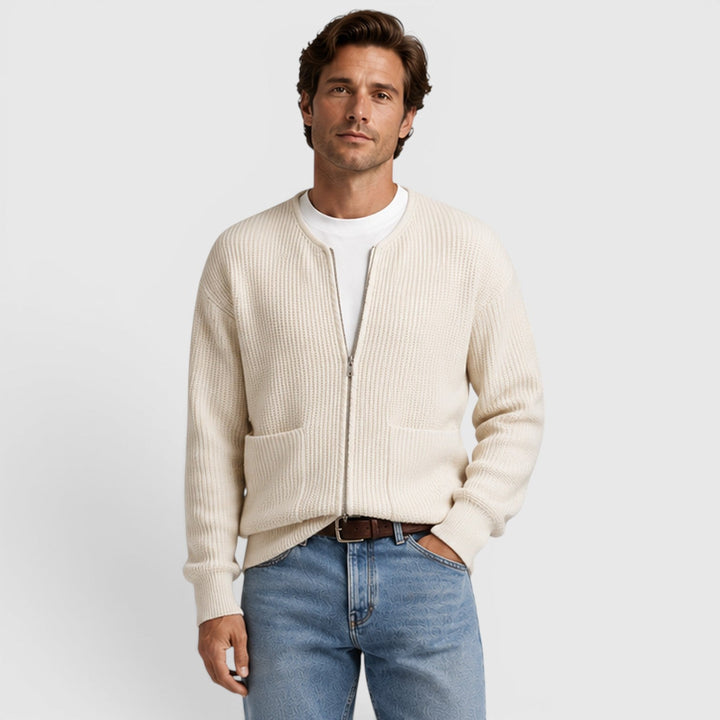 August | Casual Zip-Up Knit Cardigan for Men's Everyday Wear