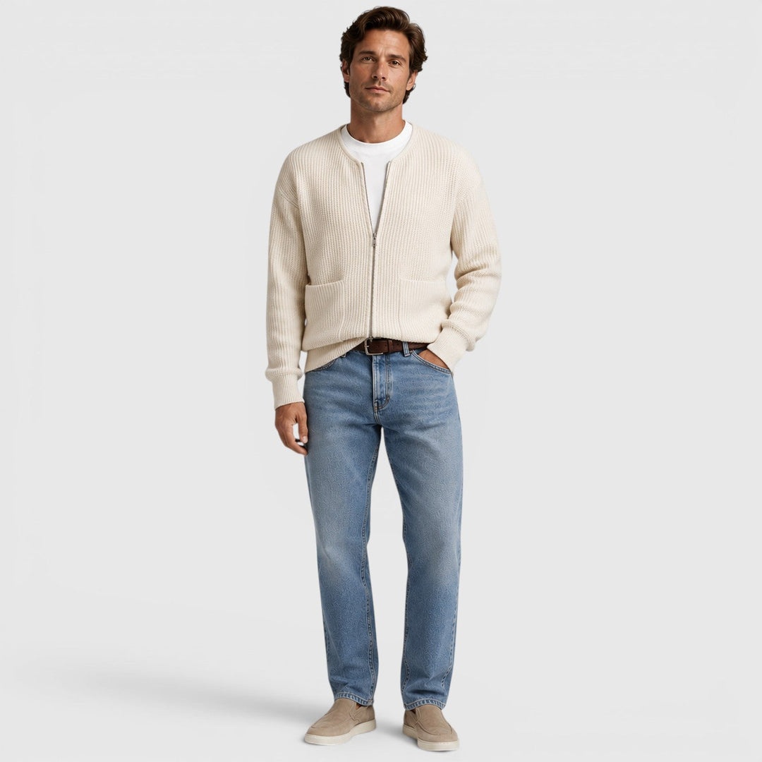 August | Casual Zip-Up Knit Cardigan for Men's Everyday Wear