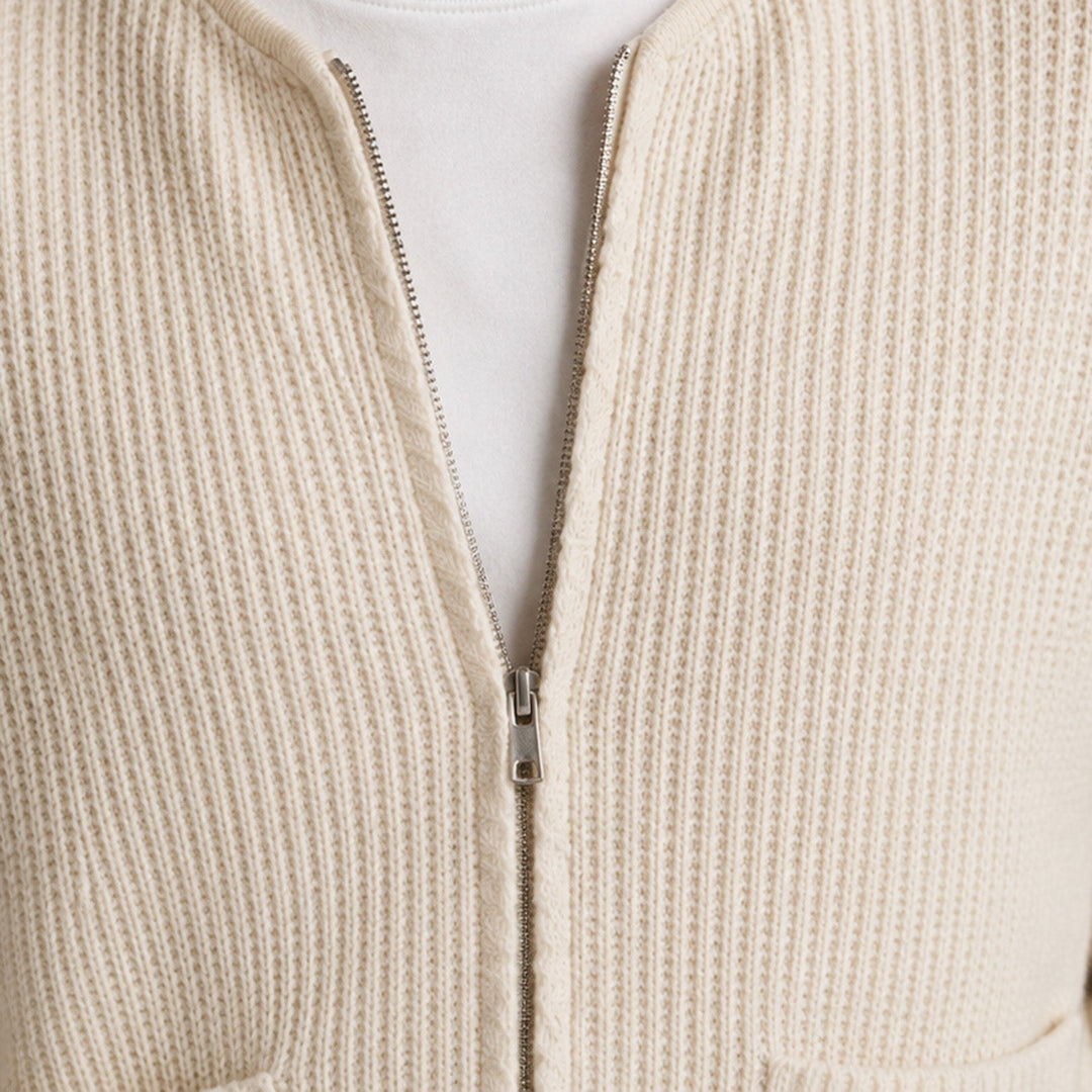 August | Casual Zip-Up Knit Cardigan for Men's Everyday Wear