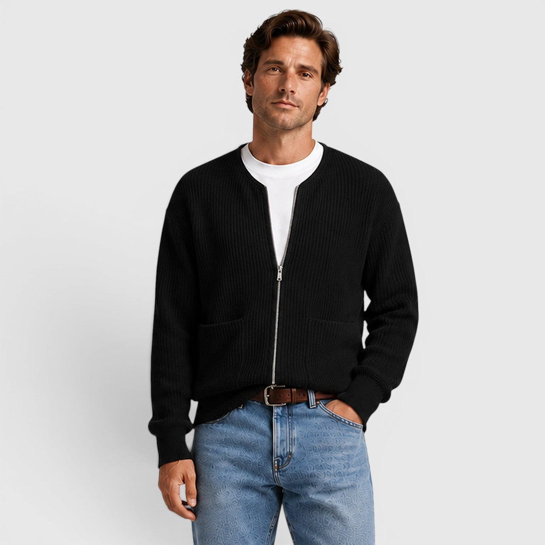 August | Casual Zip-Up Knit Cardigan for Men's Everyday Wear