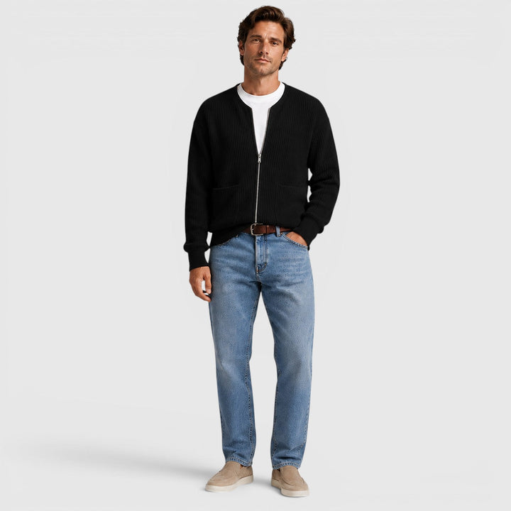 August | Casual Zip-Up Knit Cardigan for Men's Everyday Wear
