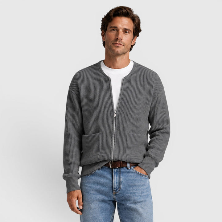 August | Casual Zip-Up Knit Cardigan for Men's Everyday Wear