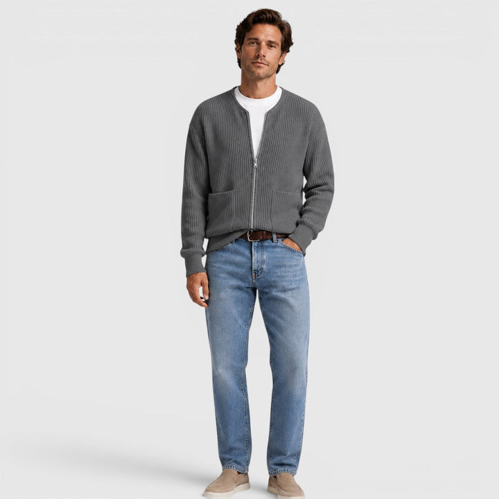 August | Casual Zip-Up Knit Cardigan for Men's Everyday Wear