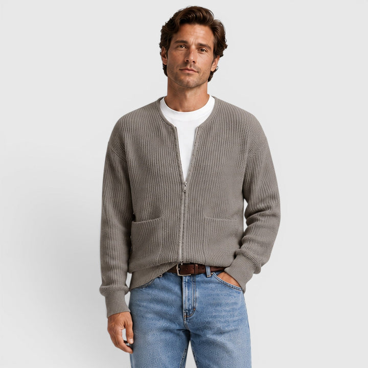 August | Casual Zip-Up Knit Cardigan for Men's Everyday Wear