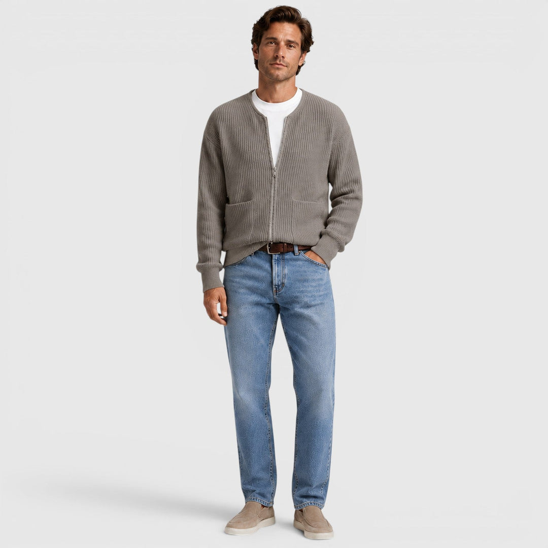 August | Casual Zip-Up Knit Cardigan for Men's Everyday Wear