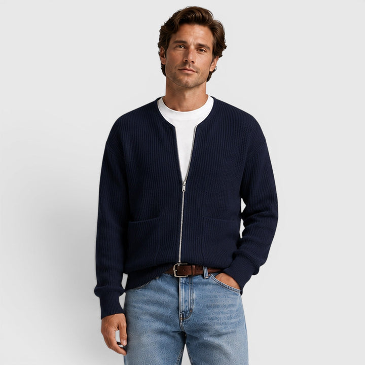 August | Casual Zip-Up Knit Cardigan for Men's Everyday Wear