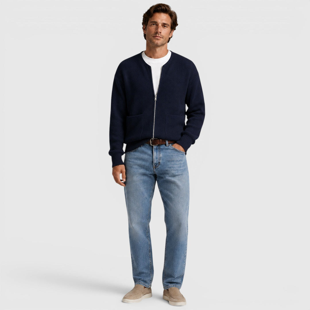 August | Casual Zip-Up Knit Cardigan for Men's Everyday Wear