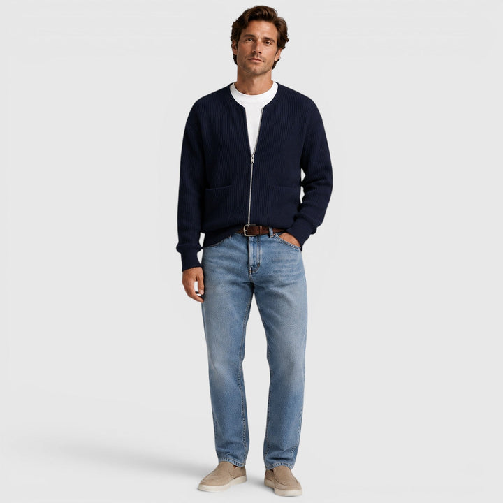 August | Casual Zip-Up Knit Cardigan for Men's Everyday Wear