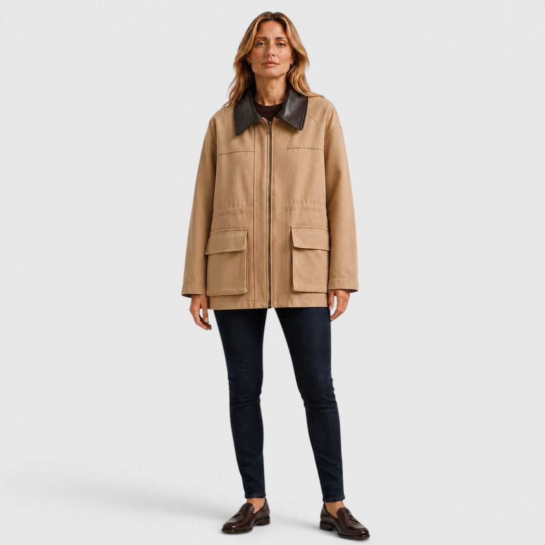 Harriet | Rugged Canvas Barn Jacket Leather Collar