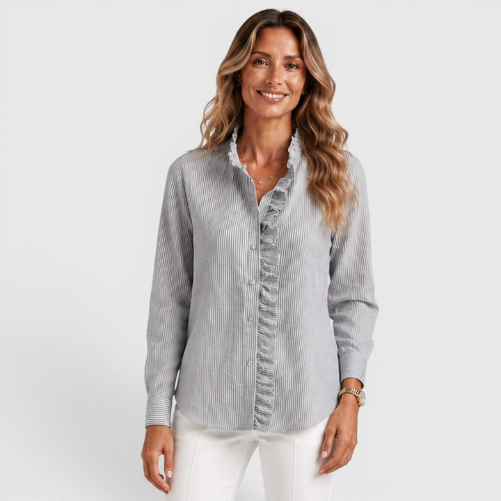 Cordelia | Polished Striped Ruffle Blouse
