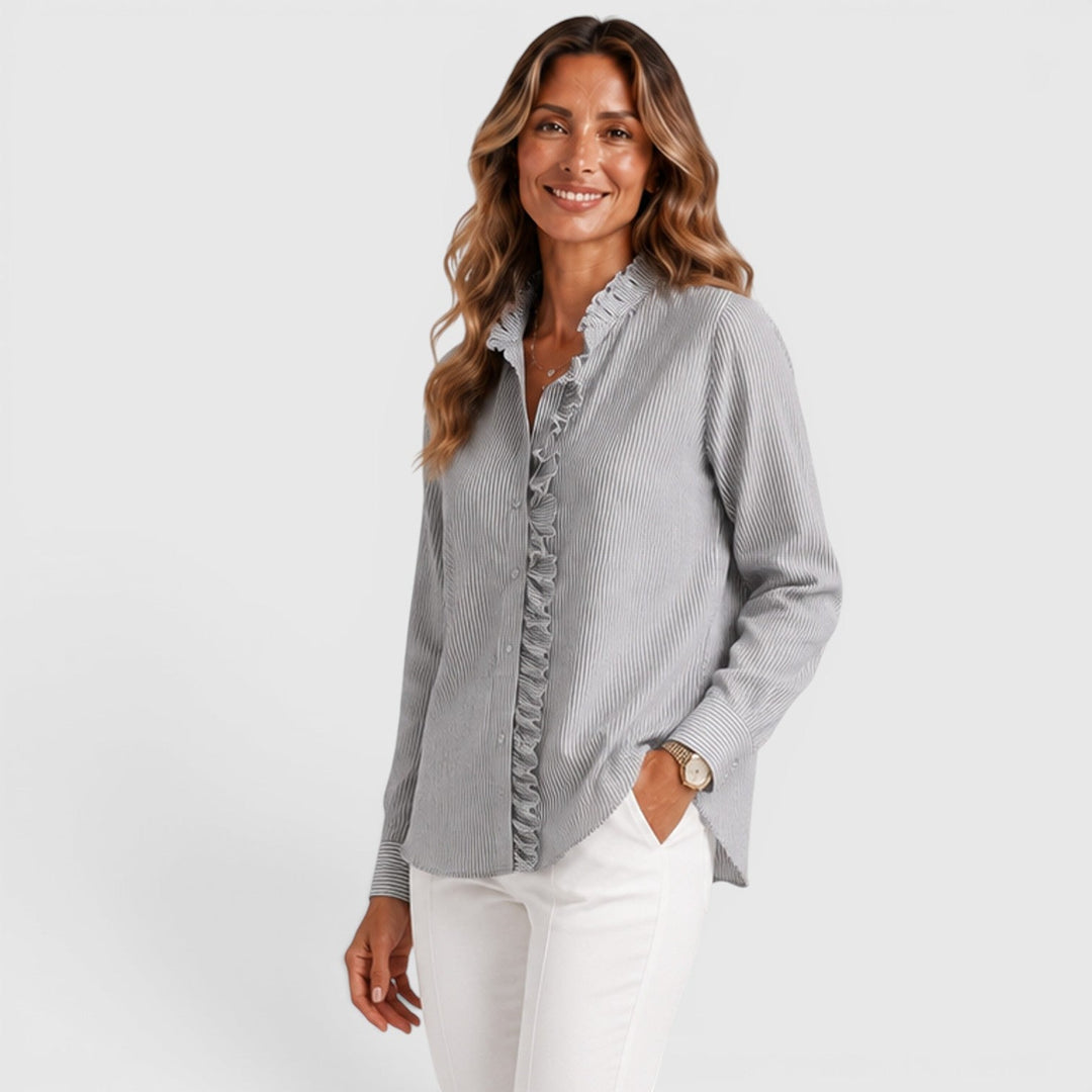 Cordelia | Polished Striped Ruffle Blouse