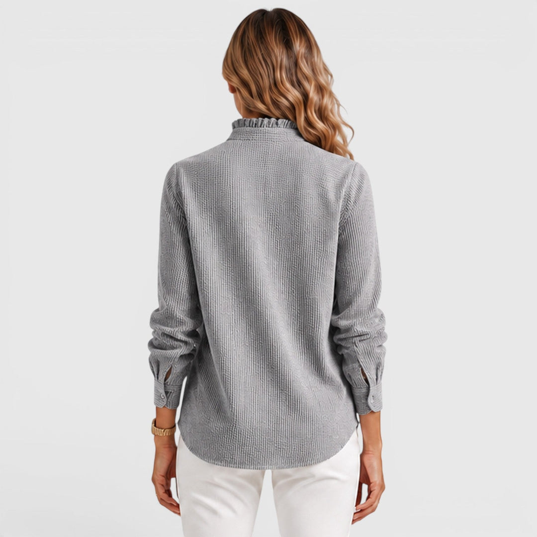 Cordelia | Polished Striped Ruffle Blouse