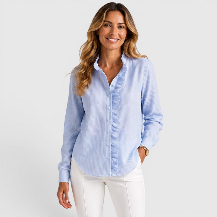 Cordelia | Polished Striped Ruffle Blouse