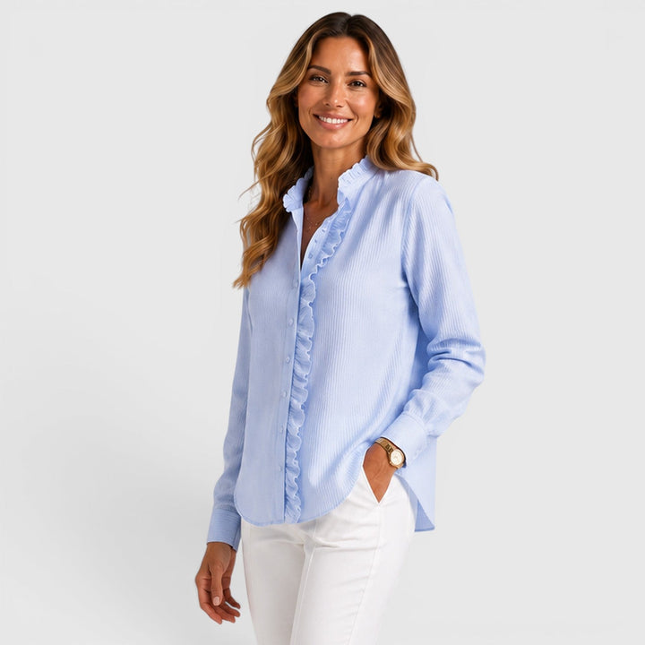Cordelia | Polished Striped Ruffle Blouse