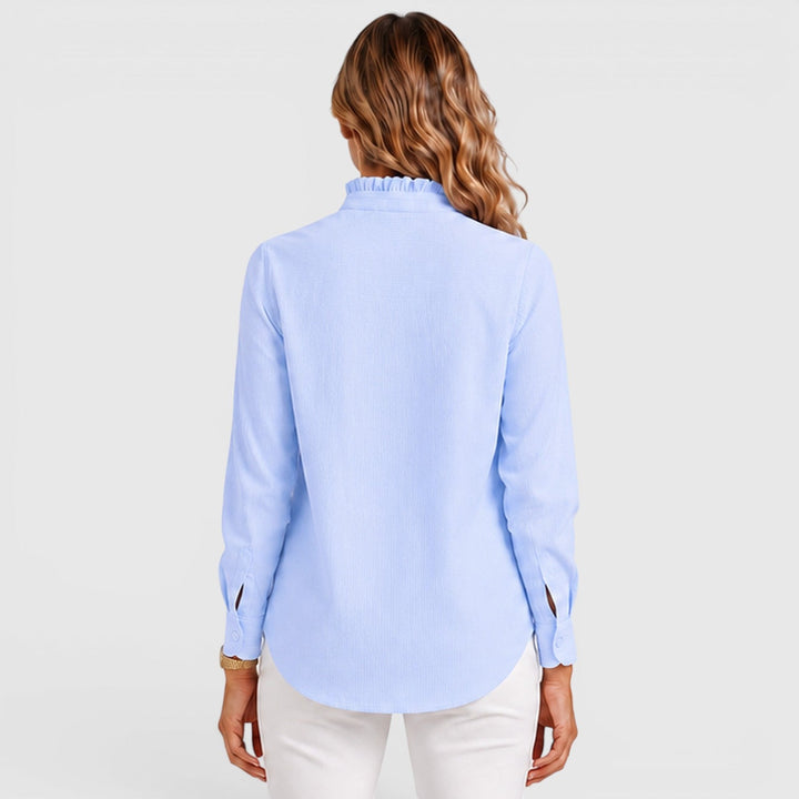 Cordelia | Polished Striped Ruffle Blouse